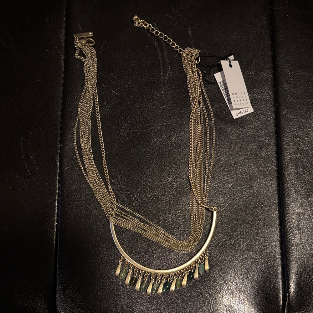 White House Black Market Gold Necklace with Green Details